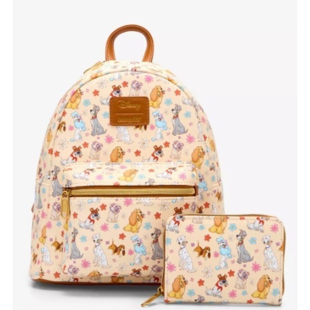 Disney Dogs Loungefly Backpack & Wallet 101 Dalmatian Lady And Tramp Hound New